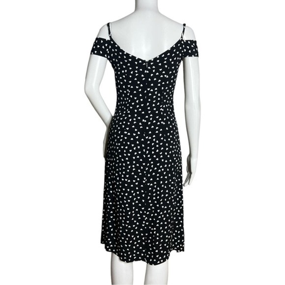 Yumi Kim Dress Womens XS Fit & Flare Black White Heart Print Off Shoulder Preppy - Picture 3 of 7